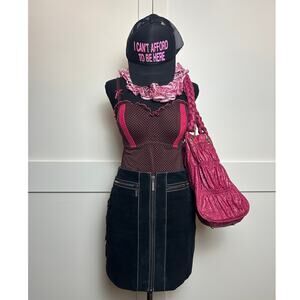 Y2K Playboy Bunny Double Zip Suede Mini Skirt Indie Sleaze Brown Logo